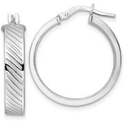 Sterling Silver Rhod-plated Polished Textured Hoop Earrings - 25.9mm- Made In Italy
