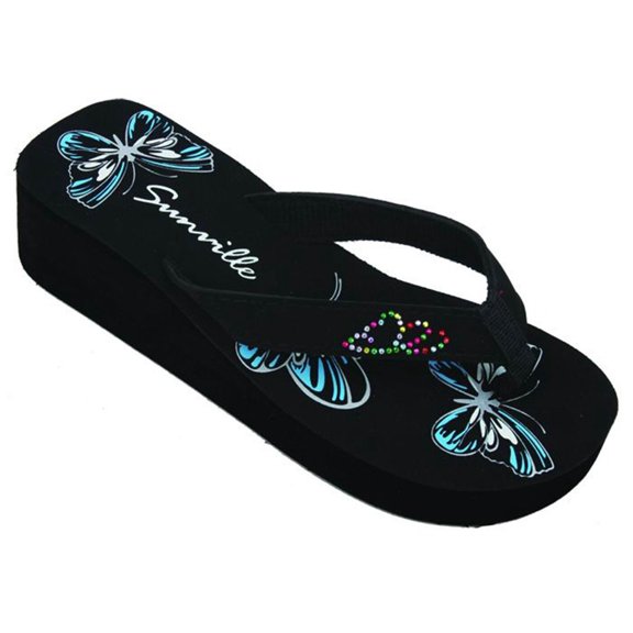 Women's Sandals Platform Wedge Studded Strap Butterfly Thong Flip Flops
