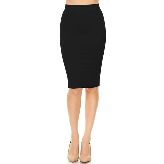 Women's Plus Size Elastic High Waist Casual Bodycon Solid Pull On Midi Skirt
