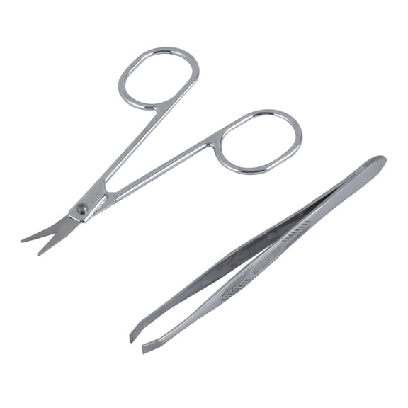Unique Bargains Woman Silver Tone Flat Edge Tweezers Scissors Eyebrow Trimmer Tool