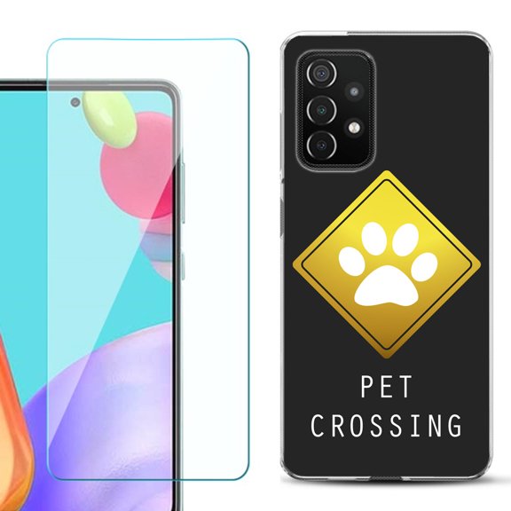 Slim-Fit Flexible Gel TPU Phone Case compatible with Samsung Galaxy A52 5G, with Tempered Glass Screen Protector, by OneToughShield ® - Pet Crossing