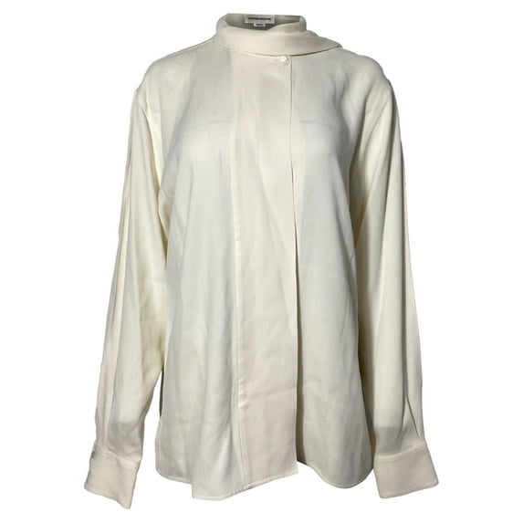 Pre-Owned Victoria Beckham Scarf Neck Long Sleeve Blouse in Cream Acetate