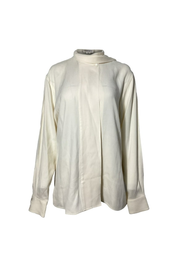 Pre-Owned Victoria Beckham Scarf Neck Long Sleeve Blouse in Cream Acetate