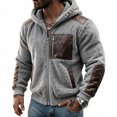 thumbnail image 5 of Mens Fleece Jacket Hooded Full Zip Faux Leather Trim Warm Soft Winter Coat with Pockets Winter Outdoor Casual Work Travel Wear, 5 of 6