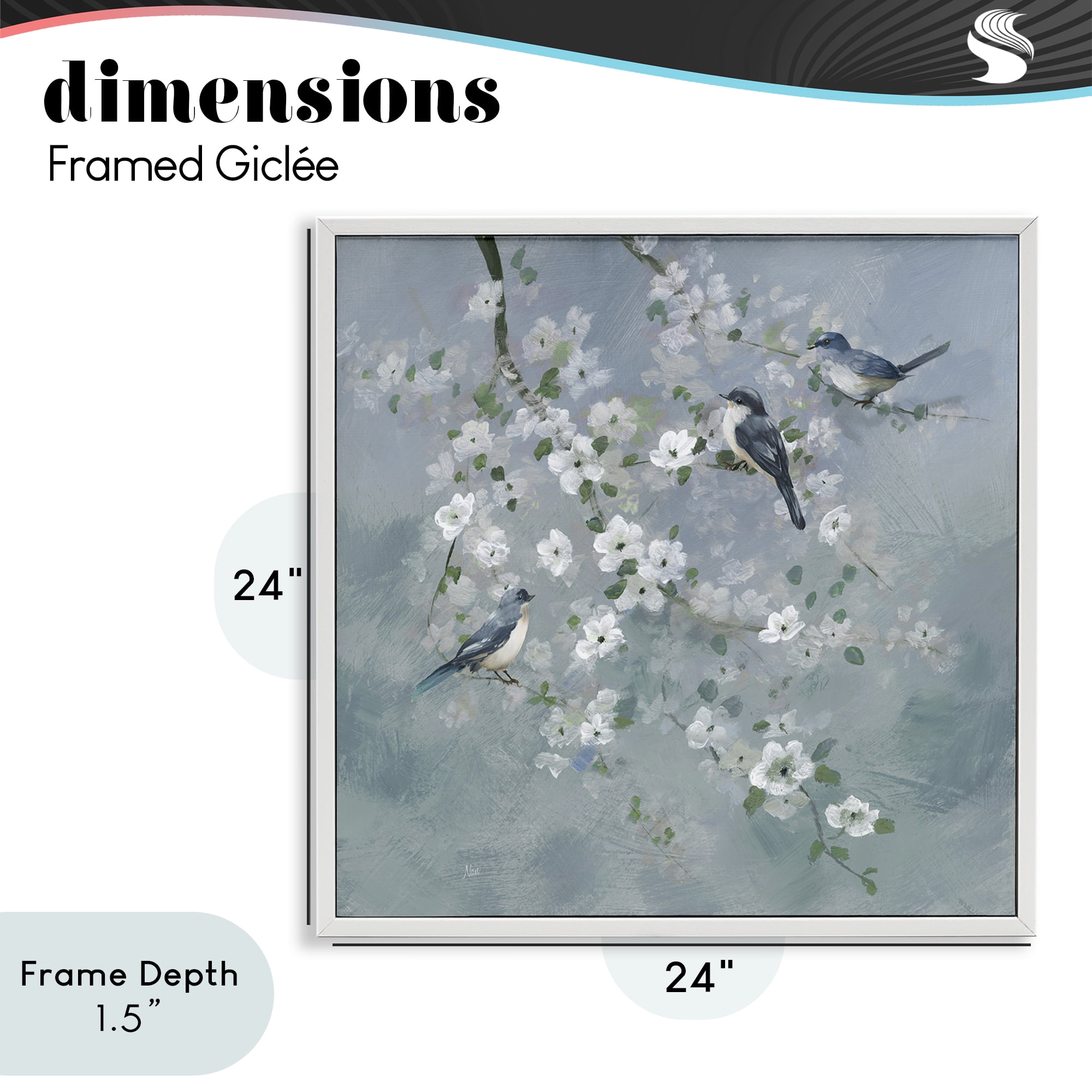 Stupell Industries Serene Birds on White Blooms White Framed Giclee Art, design by Nan
