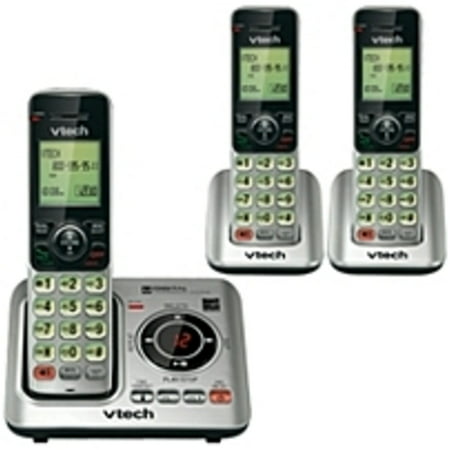 Refurbished VTech CS6629-3 DECT 6.0 Expandable Cordless Phone with Answering System and Caller ID/Call Waiting, Silver with 3 Handsets - Cordless - 1 x Phone Line - 2 x Handset - Speakerphone