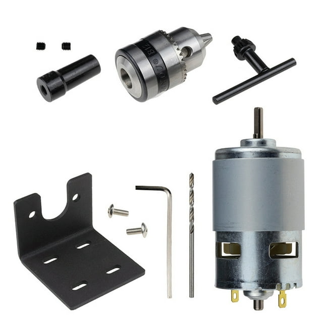 Tignapoo Moteur 775 Kit de Mini Perceuse-Presse Bricolage avec Vérin B12, Moteur en Alliage Haute Vitesse 12-24V pour Perçage et Polissage de Précision, Comprend Base et Accessoires