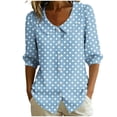 thumbnail image 5 of GERsome Womens 3/4 Sleeve Shirts Polka Dot Button Down Collared Tops for Casual Work Business Travel Light Blue L, 5 of 7