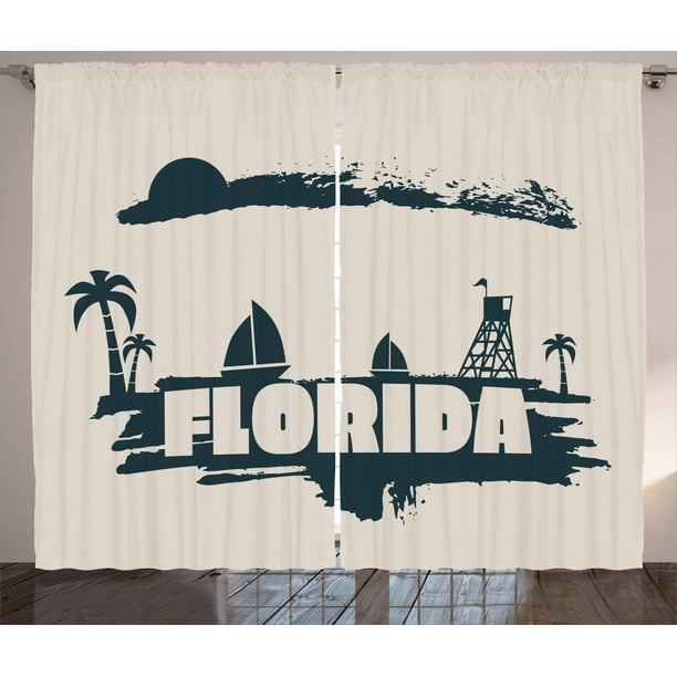 Florida Curtains 2 Panels Set, Palms Safeguard Tower on Beach Yachts