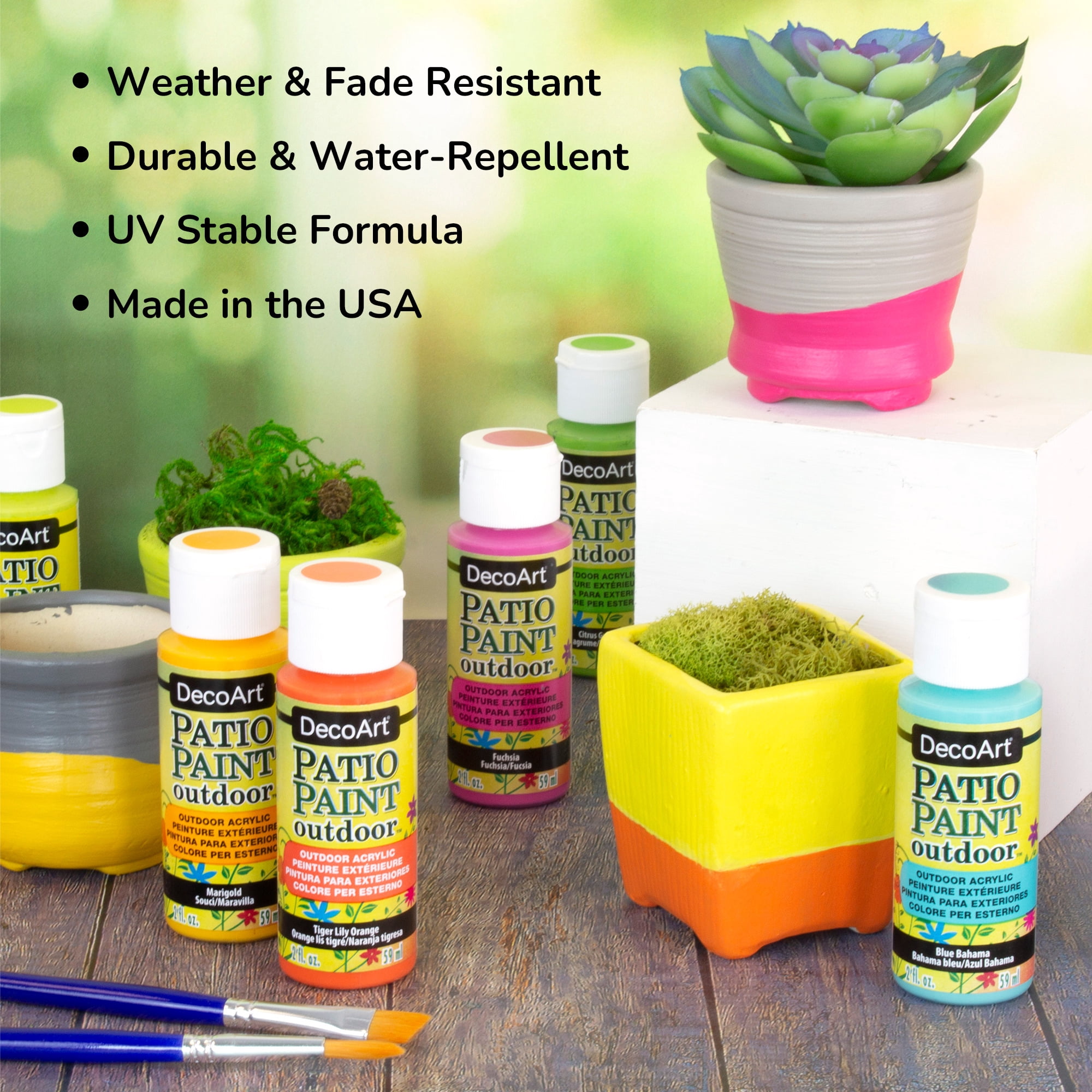DecoArt Patio Paint Outdoor Acrylic Paint Starter Set, 24 Colors, 2 oz Bottles, Satin Finish