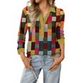 thumbnail image 2 of Garbnen Henley Shirt for Women Plaid Spring Summer Long Sleeve Shirts Women Vacation Loose Trendy Button Up Women's Tunic, 2 of 4
