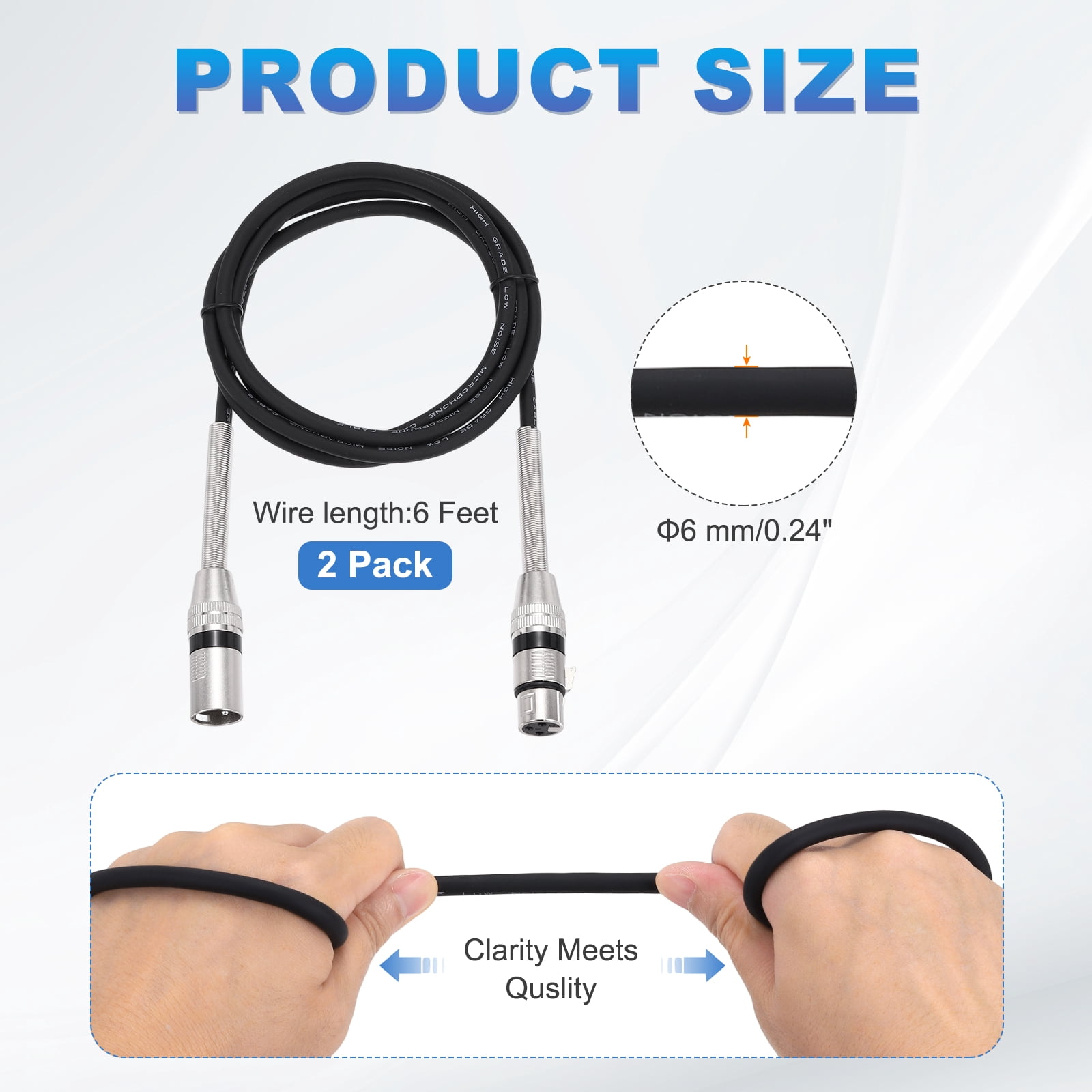 2Pcs XLR to XLR Cable,3-Pin XLR Male to Female Microphone Cable,6 Feet