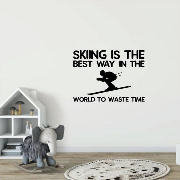 Skiing Is The Best Way In The World To Waste Time - Quote Snow Sport Skiing Vinyl Wall Sticker Wall Art Wall Decal Sports Boys Girls Kids Room Design Bedroom Skiing Sports Wall Decor Size (6x10 inch)