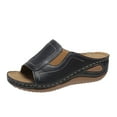 thumbnail image 1 of Ediodpoh Sandales Décontractées pour Femmes, Mode, Couleur Unie, Cuir, Bout Ouvert, Talon Compensé, Plateforme, Pantoufles pour Femmes, Bleu Foncé 6.5, 1 of 8