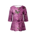 thumbnail image 3 of Débardeurs Amples Grande Taille pour Femmes, T-Shirt Décontracté Imprimé à Manches 3/4, Blouse à Col Rond pour Usage Quotidien Printemps & Été, 3 of 6