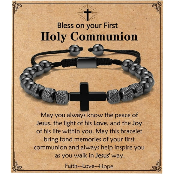 Cross Bracelet Gifts For Men Boys, Adjustable Obsidian Beads Bracelet Christian Religious Jewelry First Communion Confirmation Bapstim Gifts For Teenage Son Grandson Father's Day Gifts