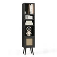 thumbnail image 1 of Patiojoy Slim Tall Rattan Storage Cabinet Boho Accent Bookshelf w/ Rattan Door 12-Position Adjustable Shelf & Solid Wood Legs Black, 1 of 9