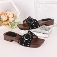 thumbnail image 5 of Domuza Women’s Comfortable Studded Clog Mules, Adjustable Buckle Beige Sandals with Wood-Grain Heel for All-Day Summer Wear and Outdoor Activities Black 8.5（EU-41）, 5 of 9