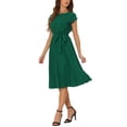 thumbnail image 4 of Vestido plisado de mujer Inspire Chic, cuello redondo, sin mangas, con cinturón en la cintura, vestido A-line, color verde L, 4 of 6