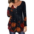 thumbnail image 1 of Blouses pour Femmes Décontractées Col Rond Bouton Manches Longues Imprimé Chandail en Molleton en Solde, 1 of 5