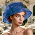 thumbnail image 2 of Women Organza Church Hat Floral Wide Brim Fascinator Derby Hat Wide Brim Sun Hats Wedding Tea Party Derby Occasions Blue Free Size, 2 of 4