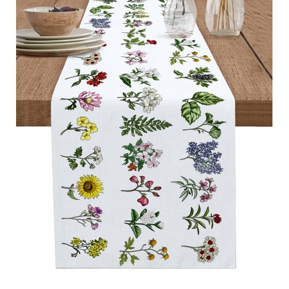 Ldtrchee Flower Table Runner 72 Inches, Colorful Floral Spring Plant Herb Botanical Bed Runner Dresser Scarves Tabletop for Indoor Outdoor Parties/Ceremony/Banquet, 18" x 72"