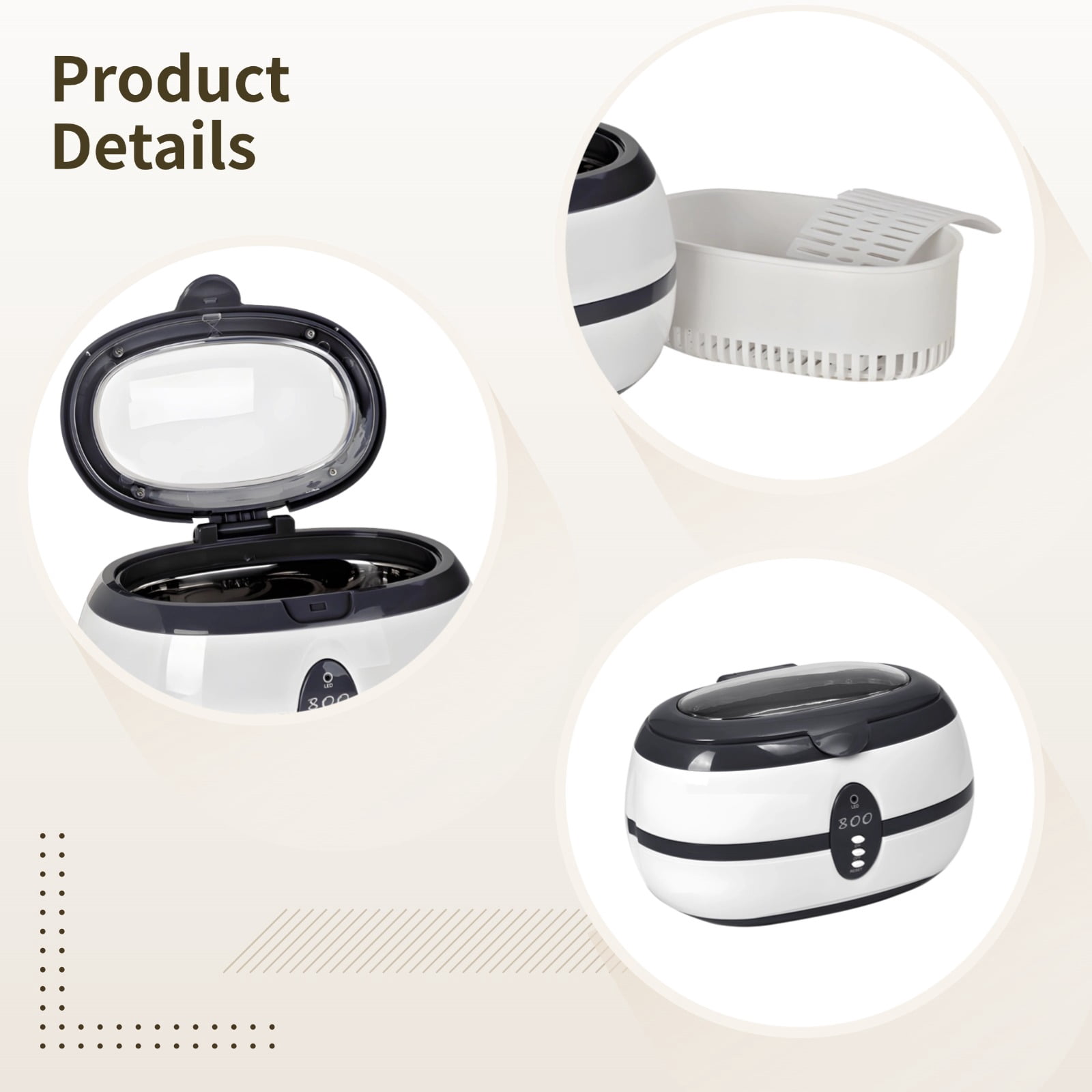 VGT-800 Ultrasonic Cleaner, 236.2 in (600 ml) Capacity, for Jewelry, Glasses, Watches, and Dentures, 40kHz Frequency, Digital Display, Detachable Basket, ABS Housing, CE FCC ROHS Certified (US Rule)