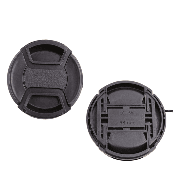Foto&Tech 2 Pieces Center Pinch Snap-On Front Lens Cap Cover with Anti Lost String Compatible with Nikon, Sony, Fujifilm, Pentax, Panasonic, Olympus, Other DSLR Camera Lens (58mm)