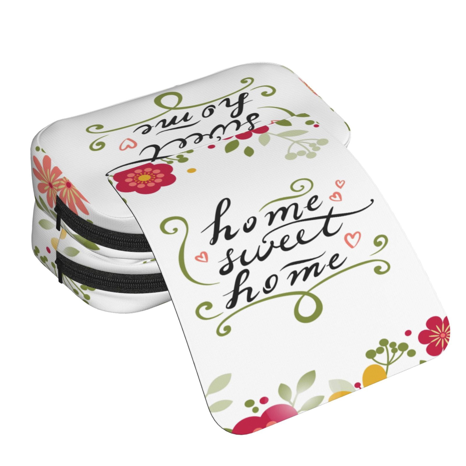 Rateoe Home Sweet Home Floral Pattern Double Clamshell Pen Case, Storage Organizer with Two Zipper Compartments– Holds Up to 50 Pencils & Pens