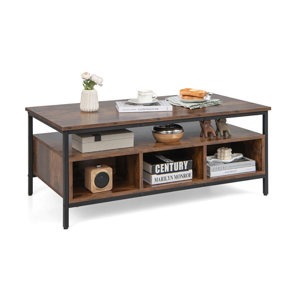 Finihen Coffee Table, Industrial Coffee Table, 3-Tier Industrial Style Coffee Table with Storage and Heavy-duty Metal Frame, for Living Room, Reception Room, Office, Coffee Finihen Coffee Table, Industrial Coffee Table, 3-Tier Industrial Style Coffee Table with Storage and Heavy-duty Metal Frame, for Living Room, Reception Room, Office, Coffee