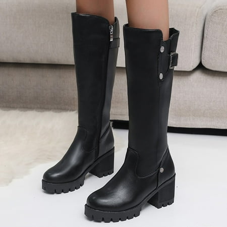

ERTUTUYI Heels Zipper Fashion Retro Breathable Women s Boots High Short Shoes Women s Boots Black 38