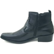 Men's Cowboy Boots Western Leather Lined Ankle Harness Strap Side Zipper Shoes