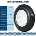 thumbnail image 2 of All-Weather Trailer Tire & Wheel Set - 5.30-12, 6PR Load Range C, 4 Lug 12" White Modular Rim - Fits Utility, Boat, Camper Trailers - PCD: 101.6x4, Center Hole: 70, ET=0, 5.30-12 6PR 4 holes, 2 of 8