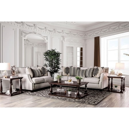 Transitional Beige Chenille Sofa and Loveseat Furniture of America Cornelia