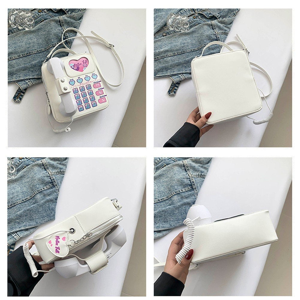 Jiibva Novelty Telephone Shaped Shoulder Bag Funny Retro Phone Design Crossbody Bag Personalized Handbags Purse for Women