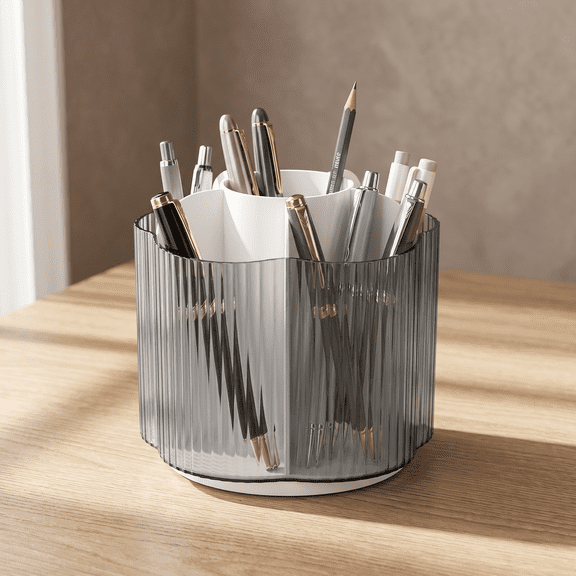 Office Supply Organizer, 360° Rotating Clear Cosmetic Box – Holds Brushes, Lipsticks, Stationery, Compact Plastic Case
