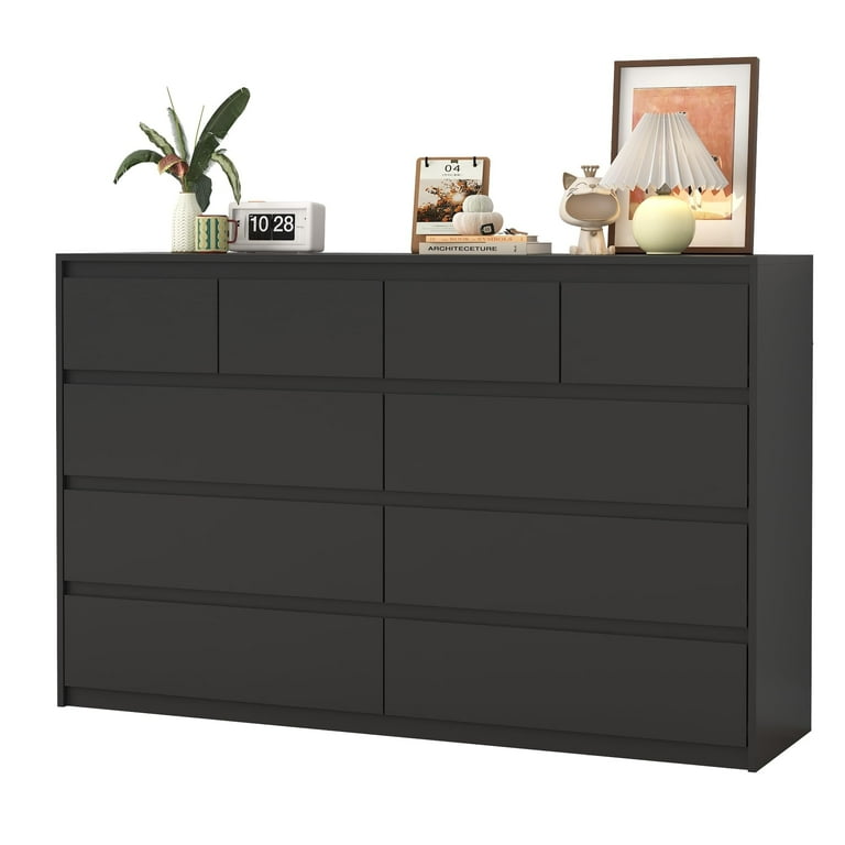 ChVans Black Malm 10 Drawers Dresser for Bedroom, 55" Wide 37" Tall Dresser  with 10 Drawers, Modern Large Wood Chest of Drawer Handle Free, Living  Room, Entryway, Hallway, Black - Walmart.com