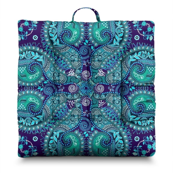 Bohemian Floral Floor Cushion - Oversized Square Meditation Pillow with Paisley Print, Soft & Skin-Friendly Yoga Zabuton for Home Decor