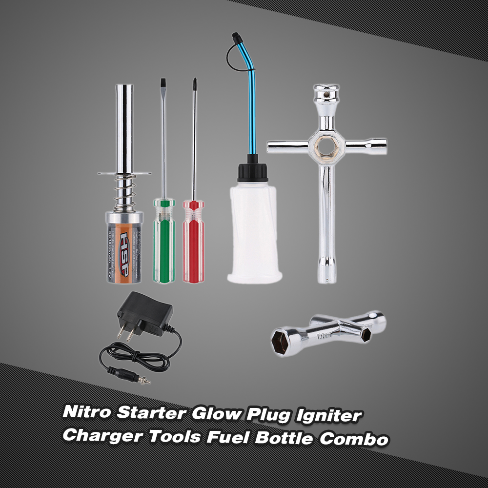 Nitro Starter Glow Plug Igniter Tools Fuel Bottle Combo for Redcat HSP