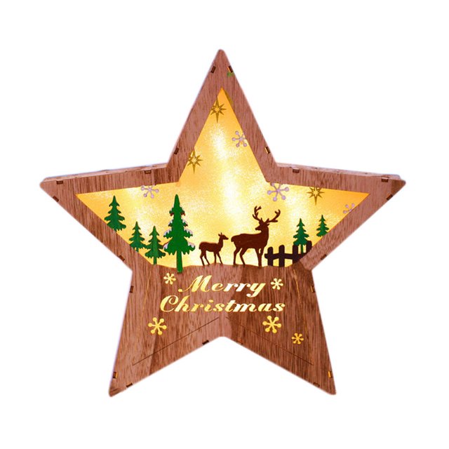 Decoración navideña de madera de estilo nórdico, luz LED de estrella creativa, decoración de escritorio, decoración de fiesta del día de Navidad, regalo de alce