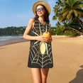 thumbnail image 3 of Balery Gold Spider On The Web Vestidos de verano para mujer con estampado: vestido holgado sin mangas, vestido playero informal y cómodo para días calurosos., 3 of 7