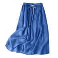 thumbnail image 4 of Amkhujs Long Skirts for Women Soft Loose Elastic Waist Linen Skirt with Drawstring Trendy Elegant Flowy Skirt for Casual Wear,Blue,M, 4 of 5