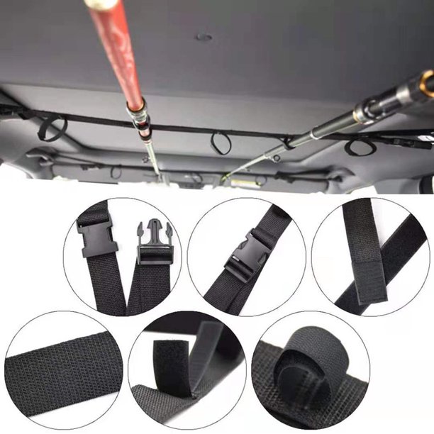 Paquete de 2 correas para soporte de caña de pescar para coche, soporte ajustable para caña de pescar para vehículo, cinturón de soporte de almacenamiento para caña de pescar para coche, vagón, camión, SUV - Rango de ajuste 90-138 cm, ancho 3,8 cm (negro) LingWen 8390614600683