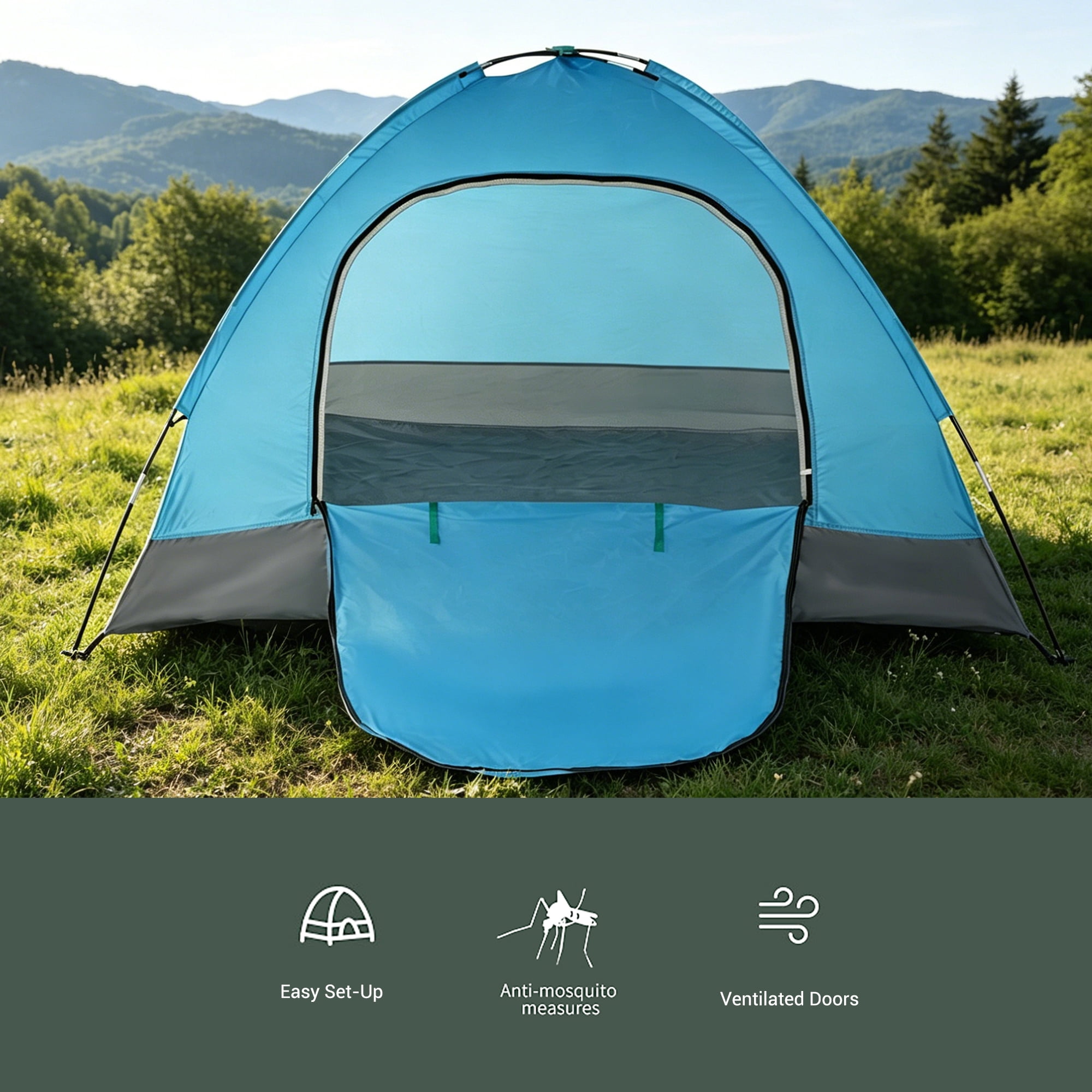 2 Person Instant Pop Up Camping Tent, Easy Set Up, Green,Blue