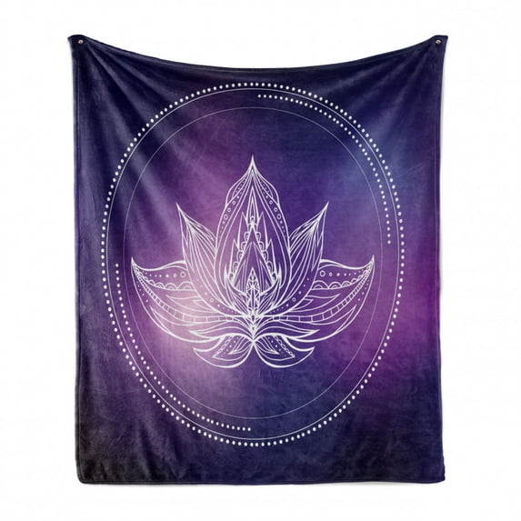 Galaxy Mandala Soft Flannel Fleece Throw Blanket, Boho Style Lotus Flower Illustration on Space Background, Cozy Plush for Indoor and Outdoor Use, 50" x 70", Dark Purple Violet, by Ambesonne