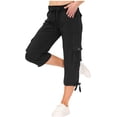 thumbnail image 4 of Capri Pants Women's Summer Solid Color Pocket Drawstring Slacks Capri Pants Pocket Cargo Pants Solid Mid Calf Black L, 4 of 7