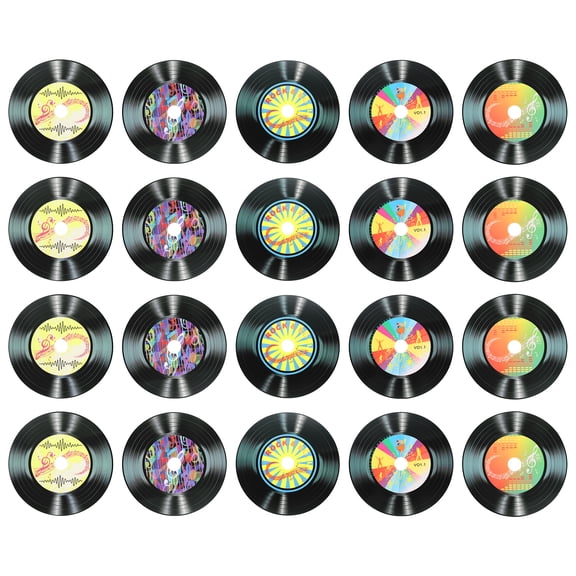Uxcell 20 Pack Vinyl Records Decor, 5.5 Inch Blank Vinyl Records 5 Designs Fake CD Album Cover for Rock and Roll Party Dining Home Decorations, (Black, Style 4)