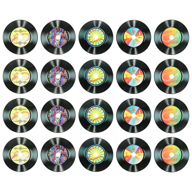Uxcell 20 Paquete de Discos de Vinilo Decorativos, 5.5 Pulgadas, 5 Diseños de Portada de Álbum Falso para Fiesta de Rock and Roll y Decoraciones para el Hogar, (Negro, Estilo 4)