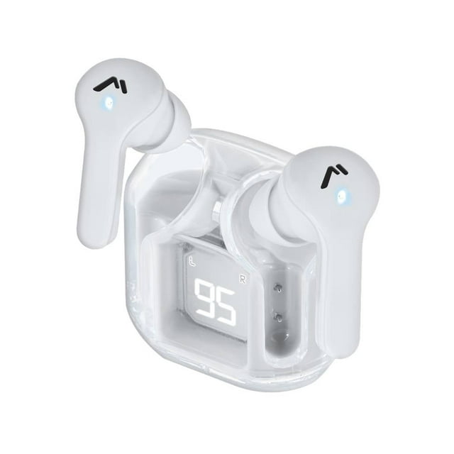 Audífono true Wireless Mitzu Bluetooth base recargable cancelación de ruido indicador led de bateria case transparente
