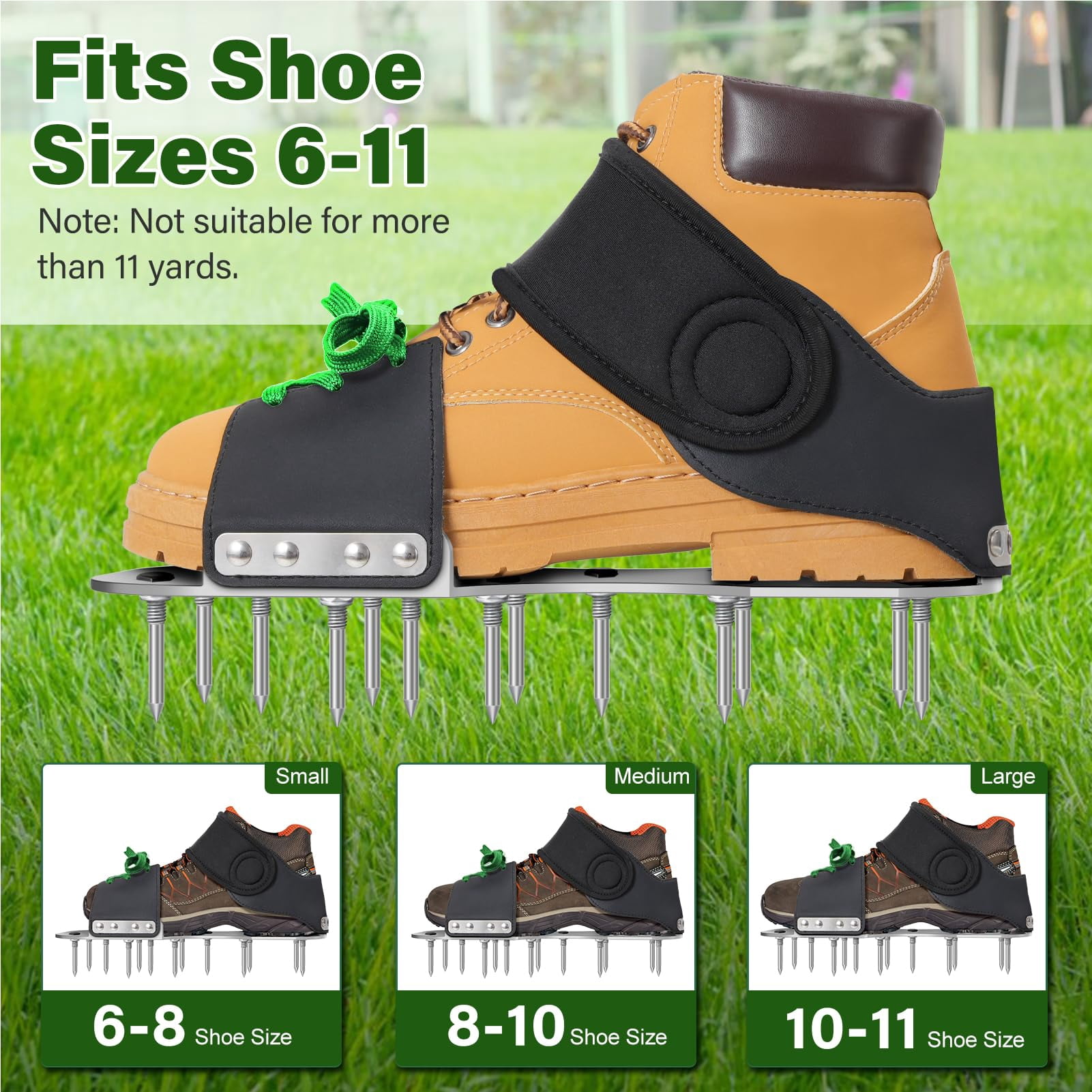 Aerator Shoes  Lawn For Grass With 3mm Metal Bottom Aeration Adaptable Straps Pre-assembled Aerating Bend-resistant Spikes Green